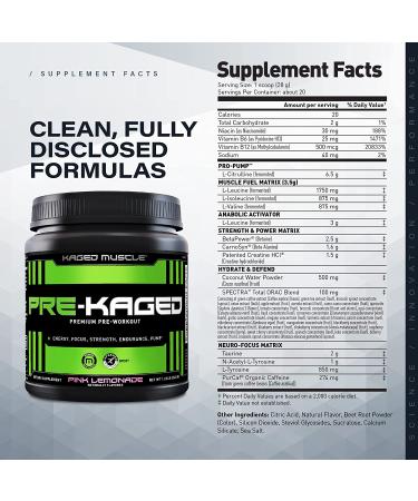 Buy Kaged Muscle PRE-KAGED Pre-Workout Primer - Pink Lemonade 1.30 lb (588g) for Energy & Focus - Buy Online on SooperMarket.com
