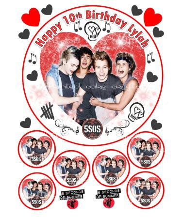 Edible Personalised 5SOS Cake Toppers & EXTRA'S Uncut Icing Sheet