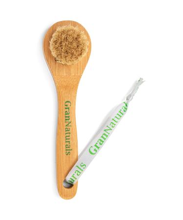 GranNaturals Manual Facial Brush Dry Brushing Scrubber - Natural Bristles for Exfoliation - Promotes Lymphatic Drainage, Deep Cleansing, Gentle Pore Cleaning for Glowing, Soft Skin - Wooden Handle