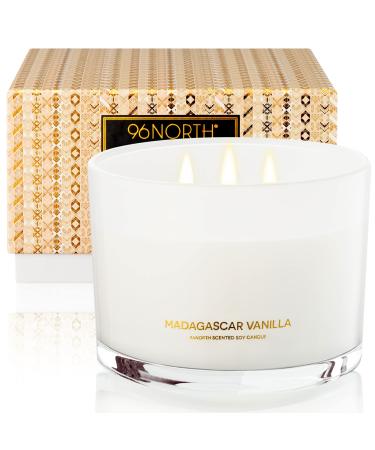 96NORTH Luxury Vanilla Soy Candles | Large 3 Wick Jar Candle | Up to 50 Hours Burning Time | 100% Natural Soy Wax | Relaxing Aromatherapy Aesthetic Candle | Housewarming Gift for Men and Women Madagascar Vanilla