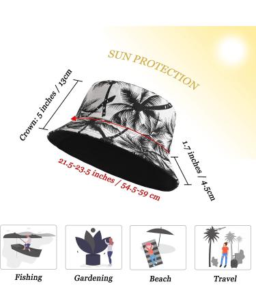 ZLYC Unisex Palm Tree Black Bucket Hat - Summer Travel Fisherman Cap for Women Men Teens - Buy Online on SooperMarket.com