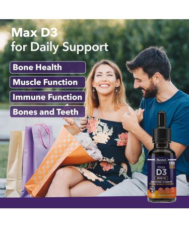 Maxion 2 Pack Vitamin D3 Liquid Drops 2500 IU 1100 Drops Helps with the Development of Bones and Teeth and to Support the Immune System No Preservatives Non-GMO Allergy-friendly 30 mL - Buy Online on SooperMarket.com