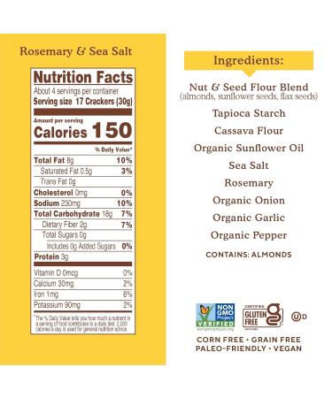 Simple Mills Almond Flour Crackers Rosemary & Sea Salt - Gluten-Free Vegan Healthy Snacks 4.25 oz (Pack of 6) - Buy Online on SooperMarket.com
