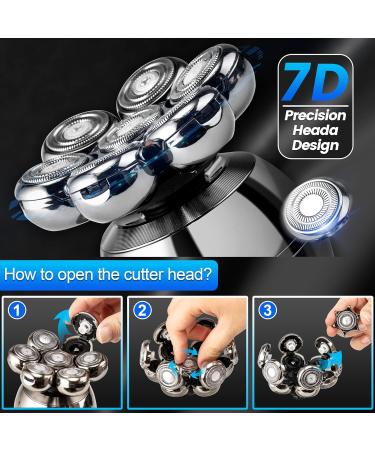 SULIVES 7D Electric Head Shaver for Bald Men - 6-in-1 Wet & Dry Razor Grooming Kit with Trimmer & Cleansing Brush - Wireless Charging - Silver - Buy Online on SooperMarket.com