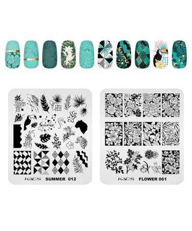 KADS Nail Stamping Plate Set - French Summer Flower Flamingo Rose Design with Stamper and Scraper - Buy Online on SooperMarket.com