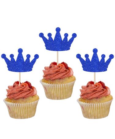 Rsstarxi 24 Pack Glitter Crown Cupcake Toppers Queen Crown Cupcake Toothpicks Baby Shower Cake Decorations for Queen Princess Theme Wedding Birthday Party Decorations Blue Design 4 Blue