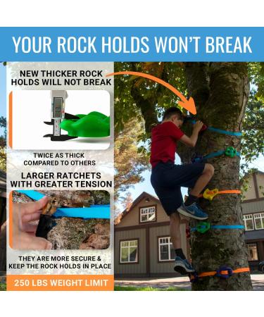 Hyponix Ninja Tree Climbing Kit - 16 Rock Climbing Holds & 8 Ratchets - Reinforced, Easy Setup - Ideal Outdoor Toys for Kids 5-12 - Monkey Tree Climbers 2.0 - Buy Online on SooperMarket.com