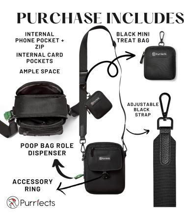 Purrfects Dog Walking Bag Crossbody | Black Waterproof Dog Treat Pouch with Poop Bag Dispenser - Durable & Convenient for Training - Buy Online on SooperMarket.com