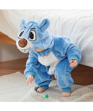 COOKY.D Baby Hooded Rompers | Winter Flannel Jumpsuit Pajamas 3-6 Months Blue - Buy Online on SooperMarket.com