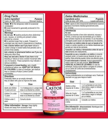 De La Cruz 100% Pure Castor Oil - Nourishing Skin, Hair, Eyelashes & Eyebrows - Natural Laxative - 2 FL Oz - Buy Online on SooperMarket.com
