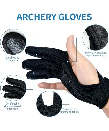 IndoorJoy Archery Gloves - Three Finger Protective Gloves for Men, Women, Teenagers, and Adults - Beginner Archery Accessories for Hunting - Leather Finger Guards - Large Thickened Black - Buy Online on SooperMarket.com