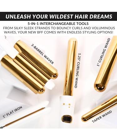 FoxyBae 5-in-1 Interchangeable Hair Tools Set | Curling Wand Flat Iron & Ceramic Irons | Salon Grade Waver & Curler in Pearl White - Ships Internationally - Buy Online on SooperMarket.com