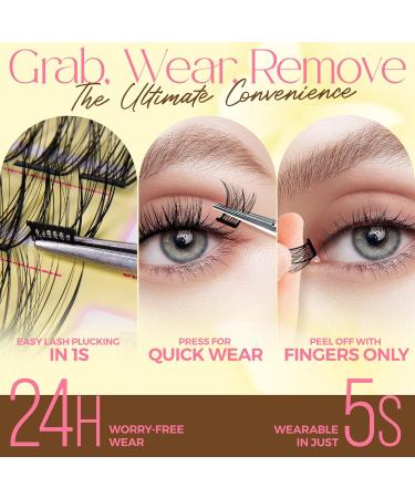 LASHVIEW Self Adhesive Lash Clusters - 60pcs DIY Eyelash Extension Kit | Press-on Lashes 10-16mm with Tweezers No Glue Needed for Natural Look - Buy Online on SooperMarket.com