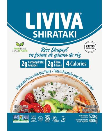 LIVIVA Organic Shirataki Konjac Rice Shaped (2 Pk) Diabetic-Friendly Low Carb Low Calorie Pasta Noodles Ready to Serve No Odor Certified Non-GMO Gluten Free Vegan Plant-Based Keto Kosher Halal - Buy Online on SooperMarket.com