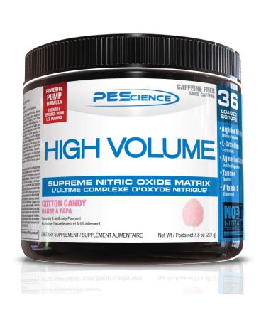 PEScience High Volume Pre Workout Powder with L Arginine Nitrate Cotton Candy 36 Scoops Caffeine Free