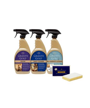 Granite Gold Home Care Collection Streak-Free Cleaning for Granite, Marble, Travertine, Quartz, Natural Stone Countertops, and Floors, 24 Fluid Ounces, 4-Pack, 4 Count Daily Cleaner