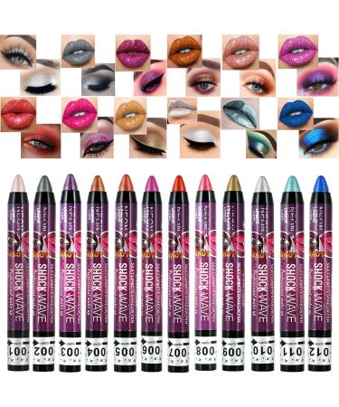 Corleone 12 Colors Shimmer Glitter Eyeshadow Pen Lip Pen  2-in-1 Lying Silkworm Highlighter Eye Shadow Pen Waterproof Long Lasting Eye Shadow Set Gift Shiny Pen Eyeliner Kit B