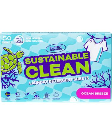 Laundry Detergent Sheets - Made in Sweden Up to 100 loads 50 Sheets Sustainable Clean Liquidless Technology Dissolves Instantly No Harsh Chemicals Eco-Friendly. (Ocean Breeze)