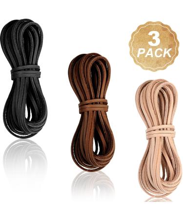 16.5 Yards 3 Bundles Natural Flat Leather Cord Leather Rope Thread for Leather Shoes Laces, Jewelry Making, Necklace, Bracelet, Beading and DIY Crafts, Black, Nature and Brown
