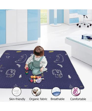 Portable Baby Play Mat | Machine Washable & Foldable Crawling Mat | Soft Non-Toxic Playpen Mat for EIH and Fodoss | 47x47 Square Dark Blue Bear Design | Ideal for Infants & Kids | Non-Slip, Pack of 1 - Buy Online on SooperMarket.com