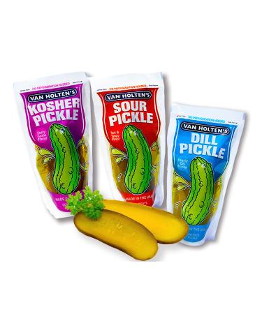 Van Holten Pickle - Pickled Cucumbers in Pouch Set with Sour Pickle Dill Pickle and Garlic Pickle (Pack of 6) Sour Pickle Mix