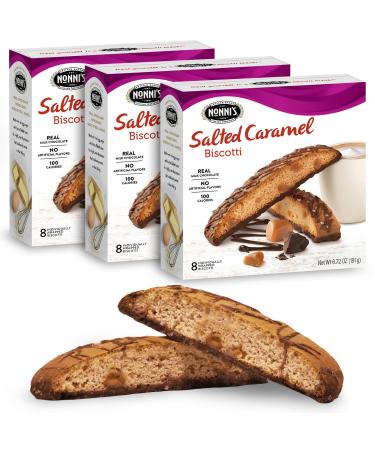 Nonni's Salted Caramel Biscotti Italian Cookies - 3 Boxes - Biscotti Individually Wrapped Cookies - Italian Biscotti Cookies w/Rich Milk Chocolate & Sea Salt - Kosher - 6.72 oz