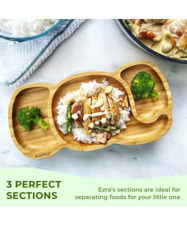 Nohla - Ezra The Elephant Bamboo Baby Weaning Plate | Spill-Proof Suction Base | 6+ Months | 100% Bamboo & FDA Silicone | BPA-Free | Grey - Buy Online on SooperMarket.com