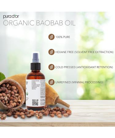 PURA D'OR Organic Baobab Oil 4 Oz - 100% Pure USDA Certified Moisturizer - Cold Pressed Unrefined & Hexane-Free Carrier Oil for DIY Skin Care - Buy Online on SooperMarket.com