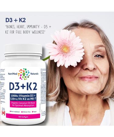 Optimal Bone & Teeth Support D3 + K2 180 Softgels - Optimal Absorption with Organic Coconut Oil Base MK7 K2 Vitamin for Bone & Heart Health Inspiring Wellness with D3K2 Vitamins 3rd Party Tested - Formulated & Made in Canada - Buy Online on SooperMarket.com