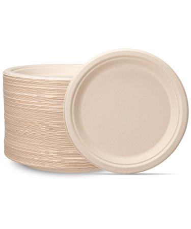 100% Compostable 9 Inch Heavy-Duty Paper Plates 125 Pack Eco-Friendly Disposable Sugarcane Plates - Brown Unbleached 9'' Round - Kraft 125 Count