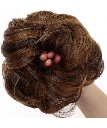 JJstar 2PCS Messy Bun Curly Fake Hair Buns Donut Tousled Updo High Heat Synthetic Fiber Scrunchies (Dark Brown/Golden) - Women/Girls Ponytail Extension - Buy Online on SooperMarket.com