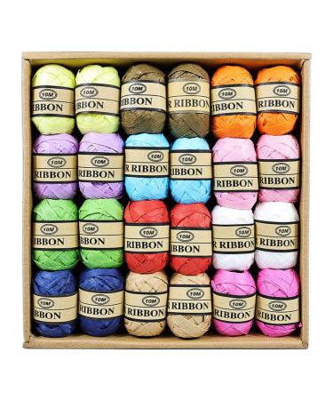 24 Rolls Raffia Ribbon 788 Feet Natural Raffia Paper Ribbon Strings Raffia Twine String for Florist Bouquets Gift Wrapping and DIY Decoration 12 Colors (AAA)