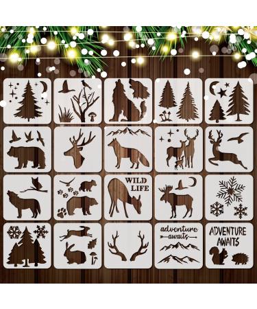 20 Pieces Stencil Template for Painting Reusable Animal Plant Stencil Spring Summer Winter Template, DIY Christmas Stencils for Painting on Wood Wall Home Decor (Forest Style)
