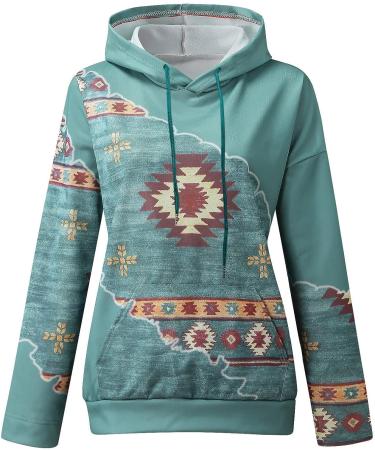 Womens Western Horse Aztec Hoodie | Pullover Sweatshirt Ethnic Vintage Casual Top - Buy Online on SooperMarket.com