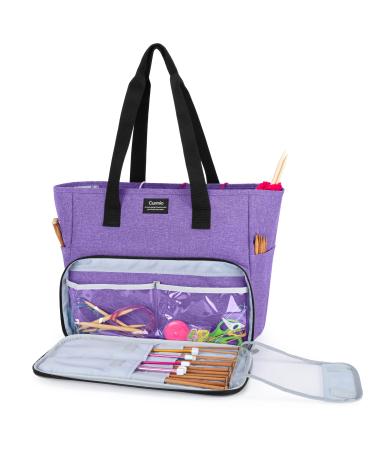 CURMIO Yarn Storage Bag, Knitting Tote Bag for WIP Project, Crochet Hooks, Knitting Needles and Yarn Skeins, Bag Only, Purple (Patented Design)