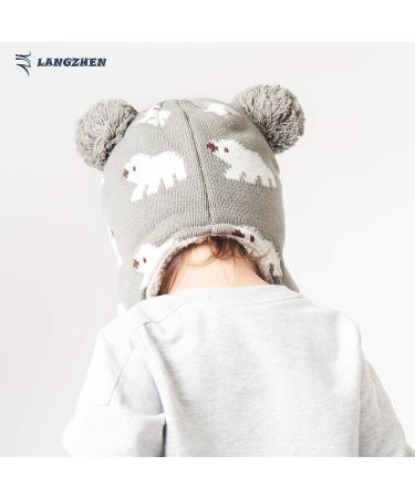 LANGZHEN Toddler Winter Hat Earflap Knit Cap for Baby Boys Girls 6-12 Months - Polar Bear Grey - Buy Online on SooperMarket.com