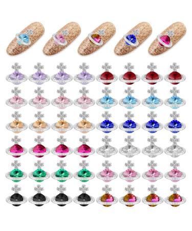 Molain 48 Pieces Nail Art Planet Crystal  3D Charms Nail Art Saturn Shape Decoration  DIY Crafts Acrylic Nail Art Accessories for Women and Girls (12 Colors) 12 Color(48Pcs)