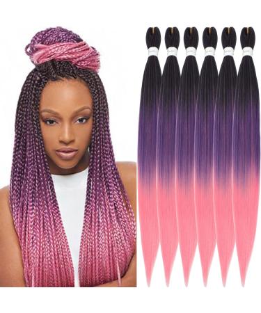 Xusuperb 30 inches long Pre Stretched Braiding Hair Ombre Easy Braids Extensions Black purple pink Kanecalon Kunsthaar 6 Packs Knotless Yaki Rasta Hair extensions (T1B/PUNPLE/PINK#) 76 cm (6 Pack) T1B/purple/pink##