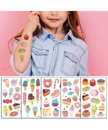 141Pcs TopFunny Glitter Temporary Tattoos for Girls - Ice Cream & Cookie Designs | Cute Waterproof Stickers for Birthday Parties - 10 Sheets - Buy Online on SooperMarket.com
