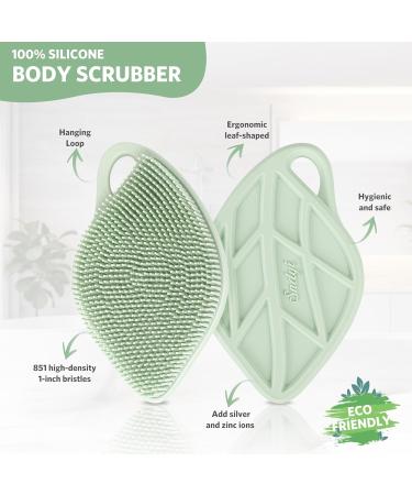 Sndyi Silicone Body Brush - Gentle Exfoliating Leaf-Shaped Shower Scrubber for Sensitive Skin | Foam-Forming Bristles in Firing Green Mint - Buy Online on SooperMarket.com