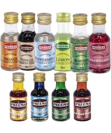 Food Flavouring Essence and Food Colour Bundle Containing 6 Preema Food Flavours/Essences and 4 Food Colours (Peppermint Almond Vanilla and More) - Buy Online on SooperMarket.com