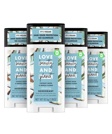 Love Beauty And Planet Deodorant Water and Mimosa Flower Coconut 2.95 Oz Pack of 4