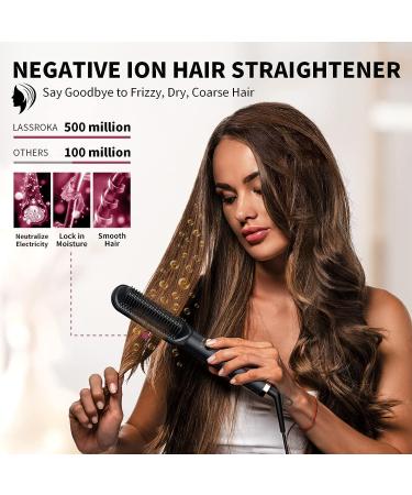 LASSROKA Negative Ion Hair Straightener Brush for Women - 9 Temp Settings, Fast Heating & Anti Frizz - Styling Comb for Smooth Hair - Buy Online on SooperMarket.com