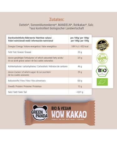 Green Panda Vegan Cocoa Nut Bar - 100% Organic Sugar-Free Muesli Bars | Healthy Snack with Cocoa & Dates | 12 x 30g Nutrient-Packed Treats - Buy Online on SooperMarket.com