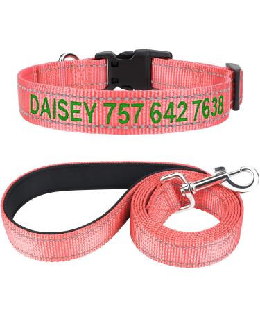 Tagme dog collar and leash personalized reflective dog collar with 1.5m double -sided reflective dog leash for medium -sized baby ora m (1 Pack) baby or