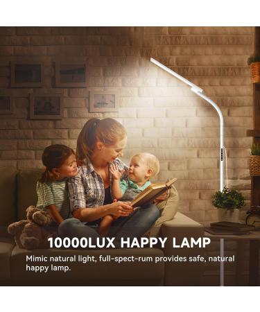 Floor Happy Lamp UV-Free 10000 Lux Sun Lamp Daylight Lamp with Remote & Touch Control & Adjustable Gooseneck for Reading/Office/Home White - Buy Online on SooperMarket.com