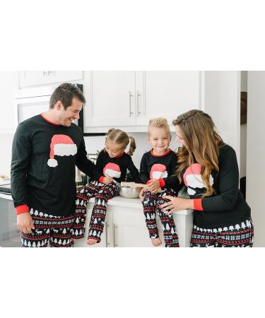 IFFEI Christmas Matching Family Pajamas Set - Xmas Letter Print Tops and Plaid Pants Sleepwear for Women Men Kids Baby Pet - Black/Santa Hat - Kids 4-5 Years - Buy Online on SooperMarket.com
