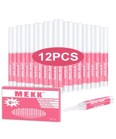 Nail Glue,MEKK Nail Glue for Acrylic Nails,Long Lasting Professional Nail Tip Glue for Press on Nails,Super Bond for Acrylic Nails Adhesive Nail Glue for False Nail Tips 0.07OZ/PCS(12PCS) A-Pink