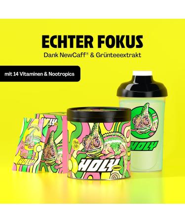 Holy Energy Gaming Booster 'Lemon Lizard' | Vegan Focus Drink Powder | 50 Portions with Newcaff & Green Tea Extract | Natural Lemon & Cucumber Flavor - Buy Online on SooperMarket.com