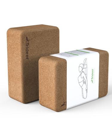 Trideer Cork Yoga Blocks 2 Pack Natural Cork Block High Density Yoga Bricks with Non Slip Surface Eco-Friendly Yoga Accessories for Women Ideal for Yoga General Fitness Pilates Stretching  Toning Workouts 9''*6''*3''